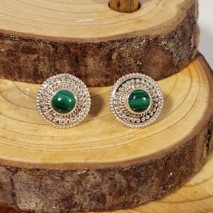 Malachite Tribal Silver Stud Earrings .925